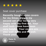 Customer review for isuzu dmax canvas seat covers