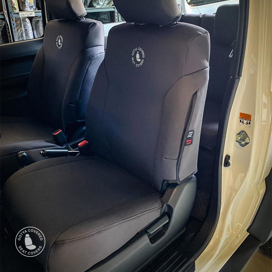 Charcoal grey denim seat covers front passenger seat